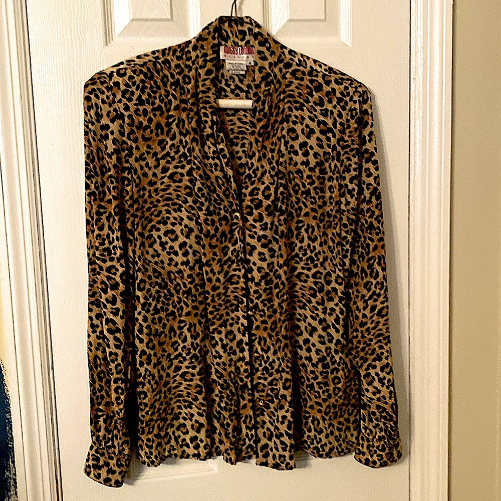 Vintage Maggy London 100% Silk Leopard Print Blouse sz.8